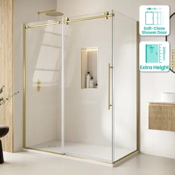 Prague Brushed Brass 8mm Sliding Shower Enclosure 1500x800mm