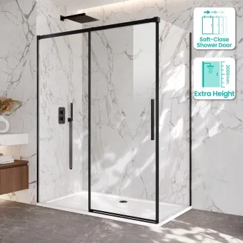 Lisbon Matt Black 8mm Sliding Shower Enclosure 1500x700mm
