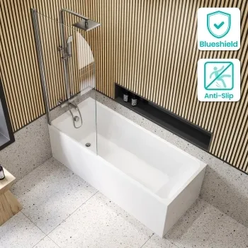 Witney 1700x700 Square Shower Bath & 6mm Easy Clean Brushed Gunmetal Bath Screen