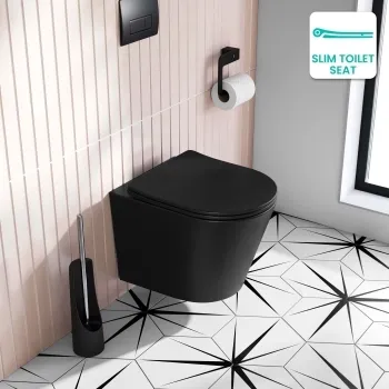 Boston Matt Black Rimless Wall Hung Toilet With Premium Soft Close Seat