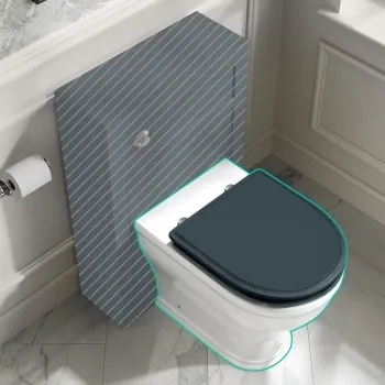 Kansas Traditional Rimless Back To Wall Toilet With Inky Blue Wooden Seat