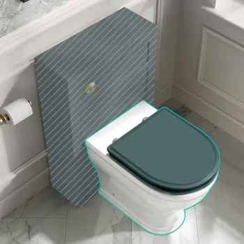 Kansas Traditional Rimless Back To Wall Toilet With Midnight Green Wooden Seat - Brushed Brass Hinges