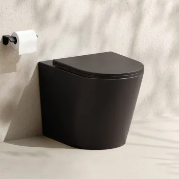 Loma Matt Black Rimless Back To Wall Toilet With Premium Soft Close Slim Seat