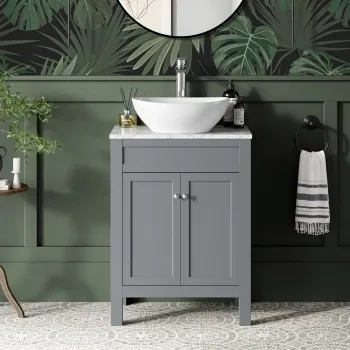 Bermuda Dove Grey Vanity with Marble Top & Oval Counter Top Basin 600mm
