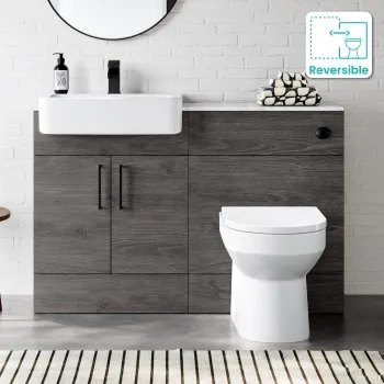 Harper Charcoal Elm Combination Vanity Basin with Marble Top & Miami Toilet 1200mm - Black Accents