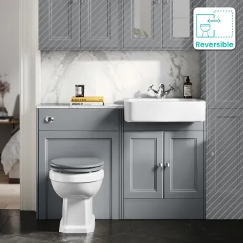 Monaco Dove Grey Combination Vanity Basin with Marble Top & Hudson Toilet with Wooden Seat 1200mm