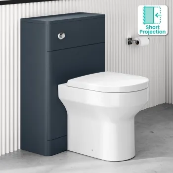 Corsica Curved Inky Blue Slimline Back To Wall Unit and Denver Toilet