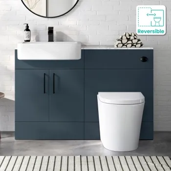 Harper Navy Blue Combination Vanity Basin with Marble Top & Boston Toilet 1200mm - Black Accents