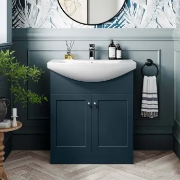 Capri Navy Blue Vanity with Semi Recessed Basin 750mm - Brushed Handles