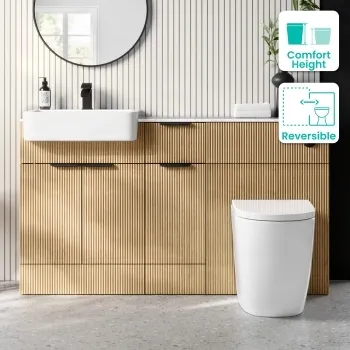 Sicily Fluted Country Oak Combination Vanity Basin with Marble Top & Utah Comfort Height Toilet 1500mm - Black Accents