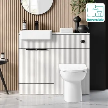 Sicily Fluted Coastal White Combination Vanity Basin and Aruba Toilet 1000mm - Black Accents