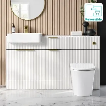 Sicily Fluted Coastal White Combination Vanity Basin with Marble Top & Tucson Toilet 1500mm - Brushed Brass Accents