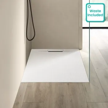 Tokyo Rectangular Matt White Slate Texture Stone Shower Tray 1200x700mm