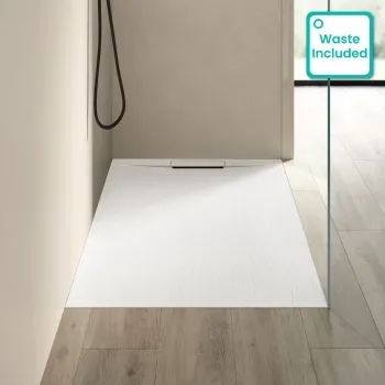 Tokyo Rectangular Matt White Slate Texture Stone Shower Tray 1400x700mm