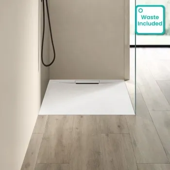 Tokyo Square Matt White Slate Texture Stone Shower Tray 800x800mm