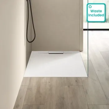 Tokyo Rectangular Matt White Slate Texture Stone Shower Tray 1100x800mm