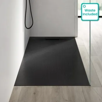 Tokyo Rectangular Matt Black Slate Texture Stone Shower Tray 1600x900mm