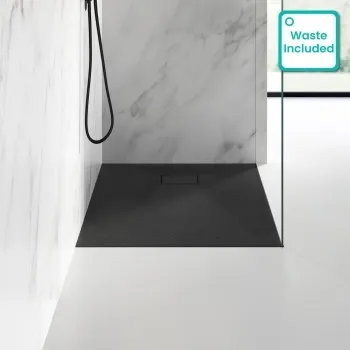 Berlin Rectangular Matt Black Slate Effect SMC Composite Shower Tray 1000x900mm