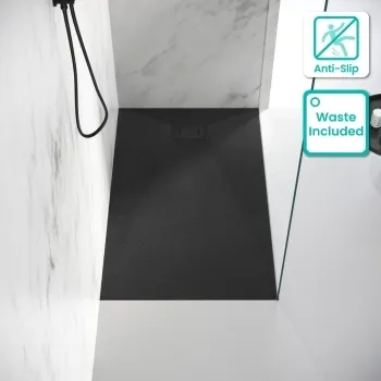 Berlin Rectangular Matt Black Slate Effect SMC Composite Shower Tray 1400x900mm