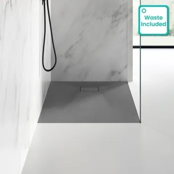 Berlin Rectangular Dark Grey Slate Effect SMC Composite Shower Tray 1000x700mm