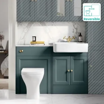 Monaco Midnight Green Combination Vanity Basin with Marble Top & Atlanta Toilet 1200mm - Brushed Brass Accents