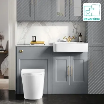 Monaco Dove Grey Combination Vanity Basin with Marble Top & Boston Toilet 1200mm - Brass Knurled Handles