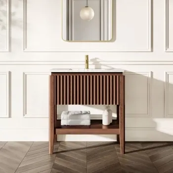 Maru Walnut Carrara Marble Vanity Unit & Undermount Basin 800mm