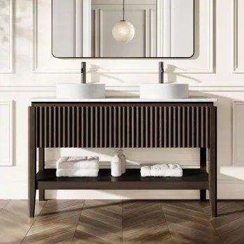Maru Black Oak Wood Grain Vanity Cabinet 1400mm with Carrara Marble Top - Basin Not Included
