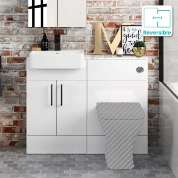 Harper Gloss White Basin Vanity With Marble Top and Back To Wall Toilet Unit 1000mm - Black Accents