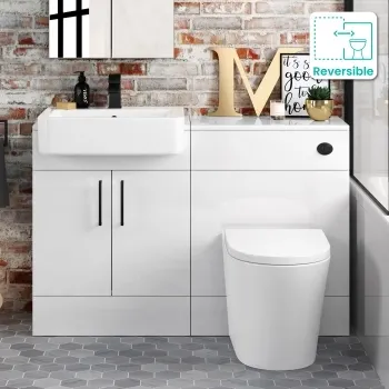 Harper Gloss White Combination Vanity Basin and Boston Toilet 1200mm - Black Accents