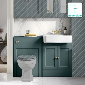 Monaco Midnight Green Basin Vanity and Back To Wall Unit 1200mm (Excludes Pan & Cistern) - Brushed Brass Accents