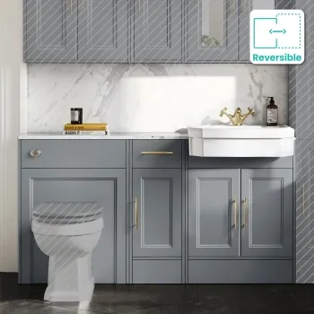 Monaco Dove Grey Combination Vanity Traditional Basin with Marble Top 1500mm (Excludes Pan & Cistern) - Brass Knurled Handles