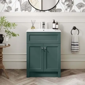 Milos Mystic Green Basin Vanity 600mm - Chrome Handles