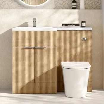 Havana Fluted Country Oak Combination Vanity Basin and Tucson Toilet 1100mm - Chrome Handles - Left Handed