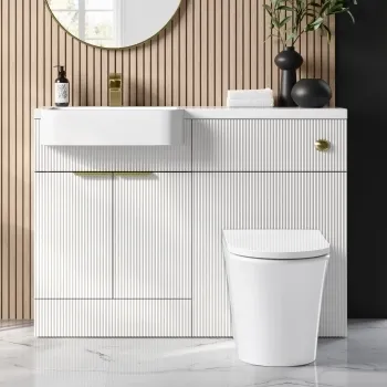Sicily Fluted Coastal White Combination Vanity Basin and Tucson Toilet 1200mm - Brushed Brass Accents - Left Handed