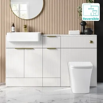 Sicily Fluted Coastal White Combination Vanity Basin with Marble Top & Houston Toilet 1500mm - Brushed Brass Accents