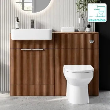 Sicily Fluted Black Walnut Combination Vanity Basin and Miami Toilet 1200mm - Chrome Handles