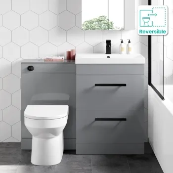Avon Stone Grey Combination Basin Drawer and Miami Toilet 1100mm - Black Accents