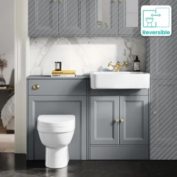 Monaco Dove Grey Combination Vanity Basin and Seattle Toilet 1200mm - Brushed Brass Accents