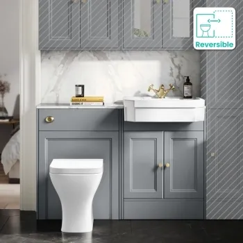 Monaco Dove Grey Combination Vanity Traditional Basin with Marble Top & Atlanta Toilet 1200mm - Brushed Brass Accents