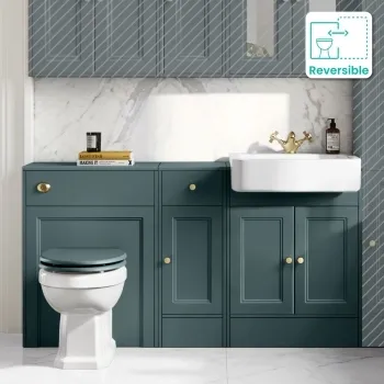Monaco Midnight Green Combination Vanity Basin and Hudson Toilet with Wooden Seat 1500mm - Brushed Brass Accents
