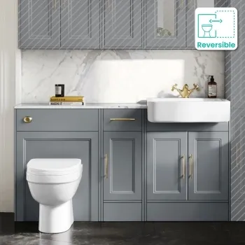 Monaco Dove Grey Combination Vanity Basin with Marble Top and Seattle Toilet 1500mm - Brass Knurled Handles