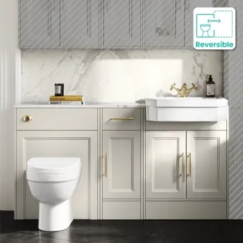 Monaco Chalk White Combination Vanity Traditional Basin with Marble Top and Seattle Toilet 1500mm - Brass Knurled Handles