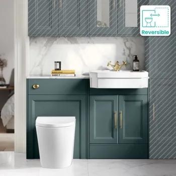 Monaco Midnight Green Combination Vanity Traditional Basin with Marble Top & Boston Toilet 1200mm - Brass Knurled Handles