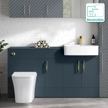 Harper Navy Blue Combination Vanity Basin and Houston Toilet 1500mm - Brushed Brass Accents