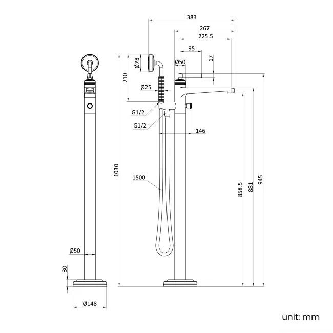 Corrib Brushed Copper Freestanding Bath Shower Mixer Tap