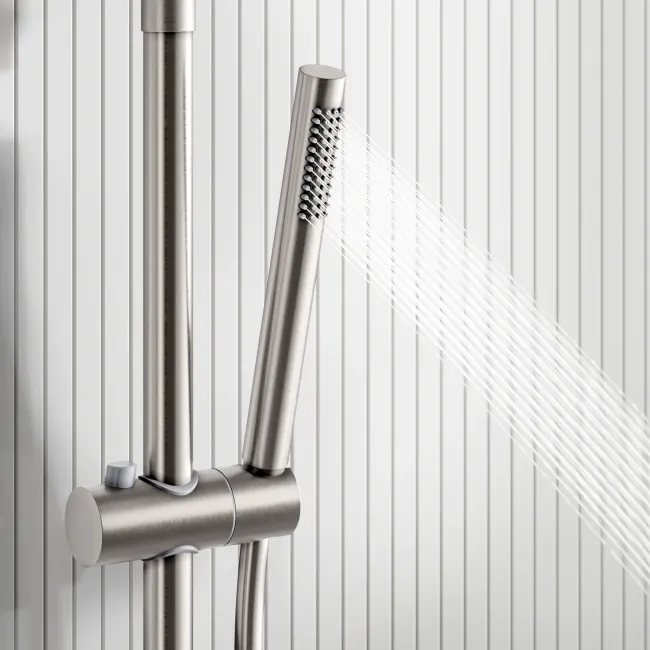Suir Premium Round Brushed Nickel Thermostatic Bath Filler Shower Set with Knurled Detailing