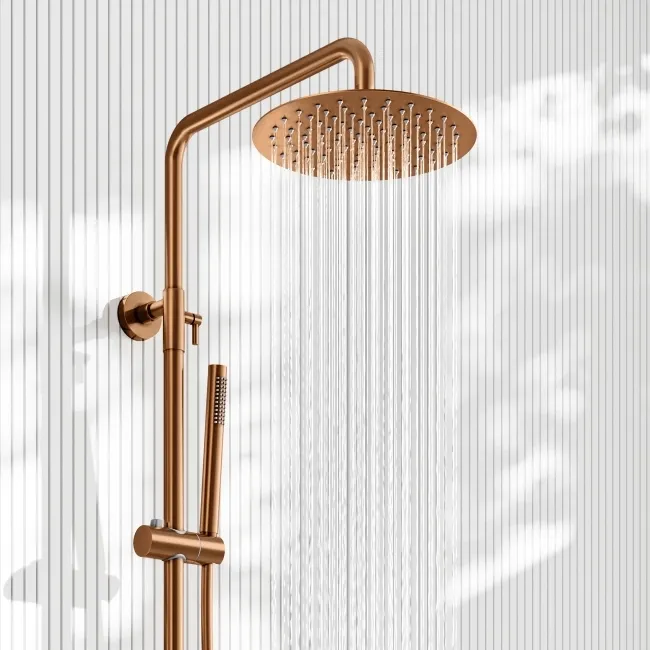 Suir Premium Round Brushed Copper Thermostatic Bath Filler Shower Set with Knurled Detailing