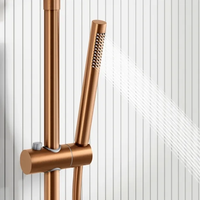 Suir Premium Round Brushed Copper Thermostatic Bath Filler Shower Set with Knurled Detailing