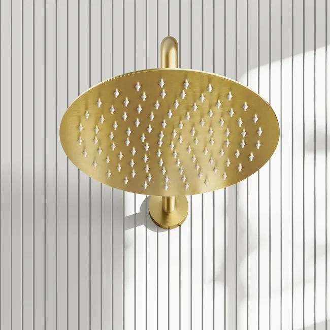 Suir Premium Brushed Brass Round Thermostatic Shower Set with Knurled Detailing